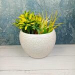 DPAARA Handpainted White Apple Shape Ceramic Pot-DRH1001