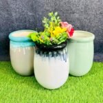 Khurja Pottery Multicolor Round Outdoor Ceramic Pot