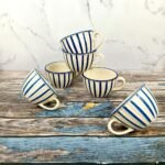 Blue Striped Glossy Ceramic Drinkware Cups-CC1053