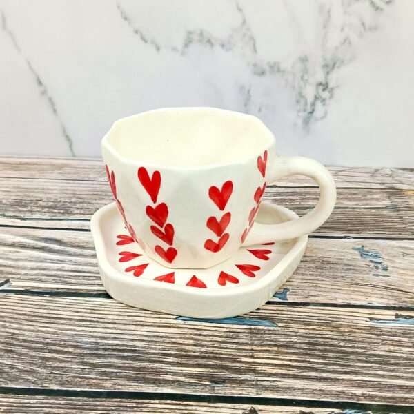 Heart Design Khurja Ceramic Cup With Saucer-CC1208