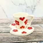 Khurja Pottery Red Blooms Ceramic Cup & Saucer-CC1213