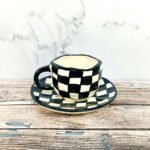 Black & White Check Design Ceramic Cup Saucer-CC1217