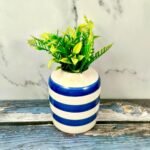 Round Blue Line Design Ceramic Flower Vase-CC1522