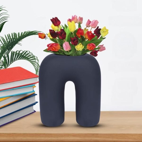 Elegant Design Black Khurja Ceramic Flower Vase-AJ1012
