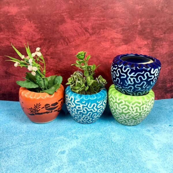 Multicolor Khurja Ceramic Succulent Planters-SK1028