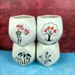 Hexa Shape Leaf Design Indoor Ceramic Pots-SK1071