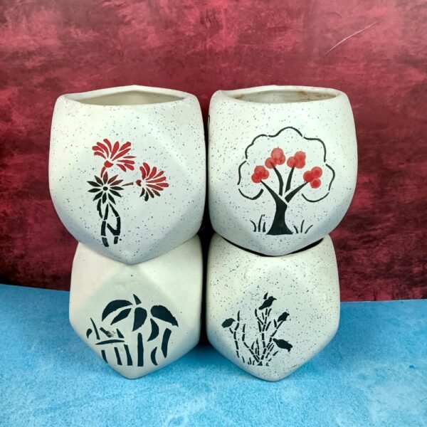 Hexa Shape Leaf Design Indoor Ceramic Pots-SK1071
