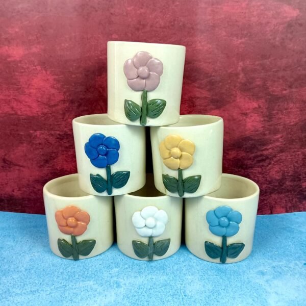 Leaf Engraved Pipe Shape Ceramic Pots-SK1075