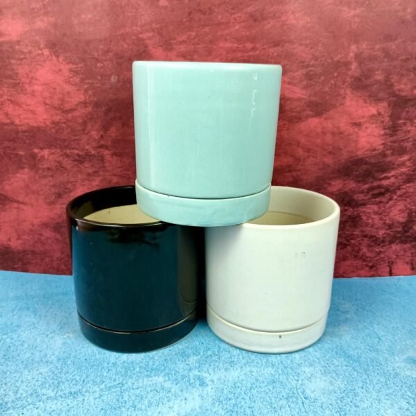 Pipe Shape Indoor Ceramic Pot With Plate-SK1134