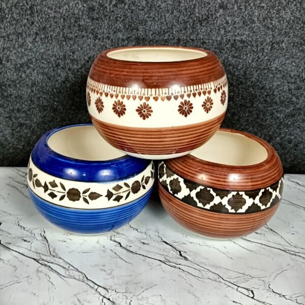 Handpainted Ball Shape Indoor Ceramic Pots-SK1185