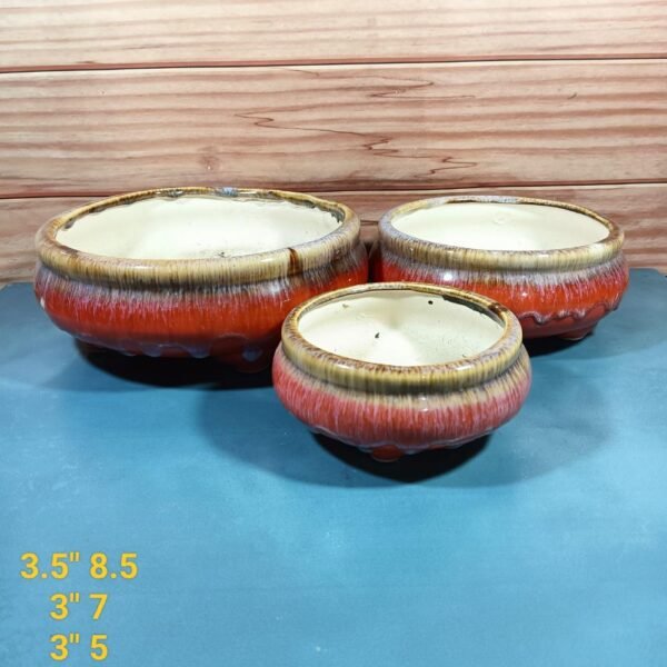 Multicolor Khurja Ceramic Bonsai Pot Set of 3-SK1200