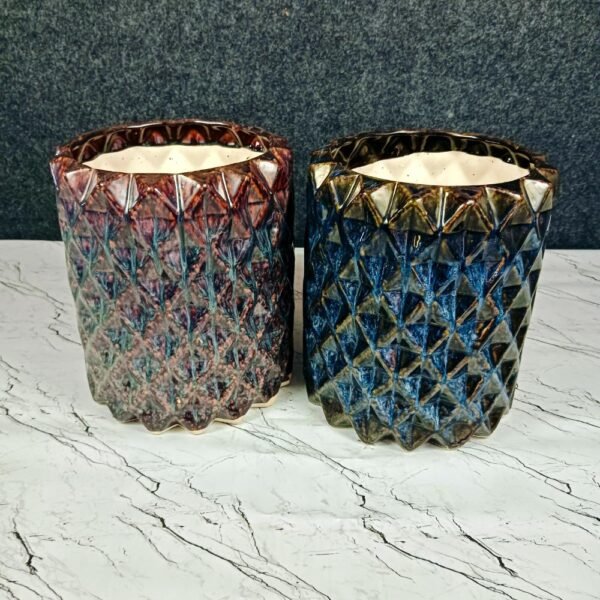 Diamond Cut Design Khurja Ceramic Planters Pot-SK1267