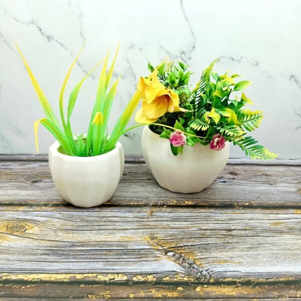 White Khurja Ceramic Indoor Pot Set of 2-AA7003