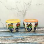 Multicolor Flower Print Ceramic Planters-AA7047