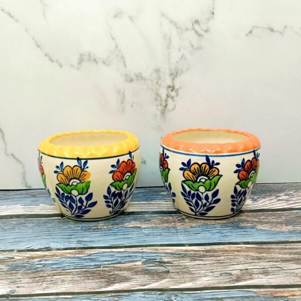 Multicolor Flower Print Ceramic Planters-AA7047