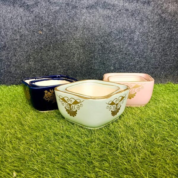 Gold Border Ceramic Bonsai Pot Set of 2-AA7152