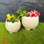 Leaf Engraved Indoor Ceramic Pots Set of 2-AA7154