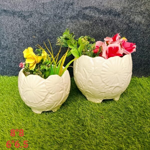 Leaf Engraved Indoor Ceramic Pots Set of 2-AA7154