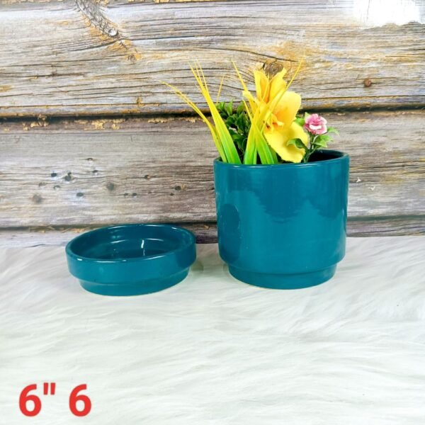 Multicolor Khurja Ceramic Planters With Plate-ST8528